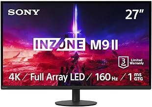 Sony INZONE M9 II 27” 4K UHD (3840 x 2160) 160Hz Full Array LED 1ms GtG NVIDIA G-SYNC Gaming Monitor, DisplayHDR 600, Built-in Speakers, DisplayPort 2.1 (UHBR10) /VRR HDMI 2.1-3 Year Limited Warranty
